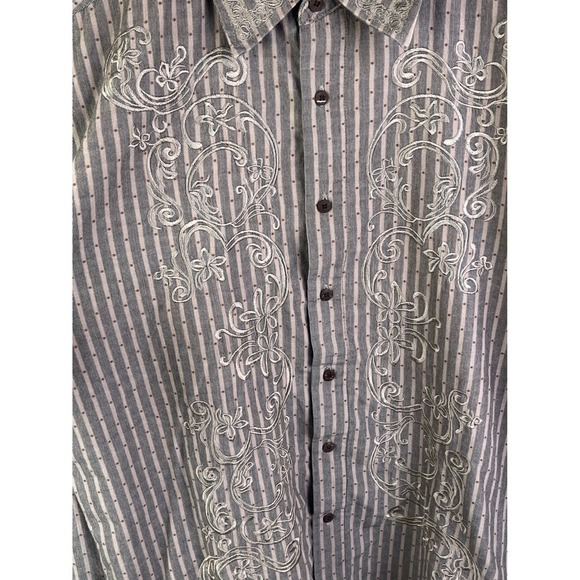 191 Unlimited Gray Embroidered Front Cuffs‎ Floral Scrolls Long Sleeve Shirt XL - Picture 3 of 9